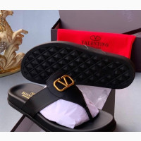 Valentino Quality Leather Men Slippers - Size 40-45, Black Color, Brand New