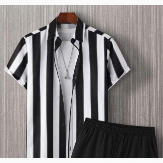 Black and White Striped 2piece Set