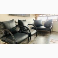 4 Seater Wrought Iron- Leather Chairs- 2 Armchair 1 Couch