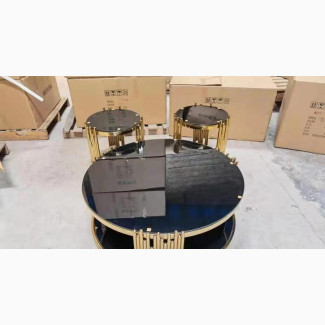 Luxury Imported Glass Top Center Table With 2 Sides Stools
