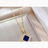 316L Stainless Steel Square Dark Blue Crystal Necklace for Women