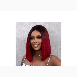 Blunt Cut Wig With Closure (Burgundy Ombre)