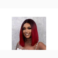Blunt Cut Wig With Closure (Burgundy Ombre)