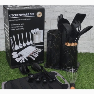 25pcswooden Handle Silicon Cooking Spoons Wit Granite Kniefs