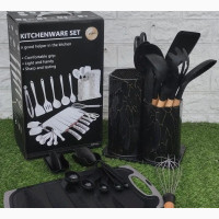 25pcswooden Handle Silicon Cooking Spoons Wit Granite Kniefs