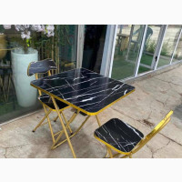 BLACK MARBLE Foldable Table and Chair