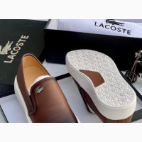 Lacoste Men#039;s Brown Leather Flat Shoes - Size 40-46