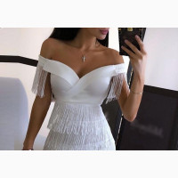 Sexy Short White Gowns with Fringe - Aglini Brand