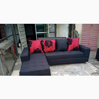 L-Shaped Sofa Chair With Pillows - Black Fabric Couch