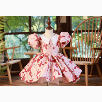 Girl Red Cinderella Party Flower Birthday Dress