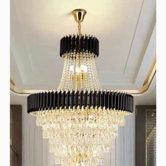 Brand New Modern Duplex Black Crystal Big Chandelier