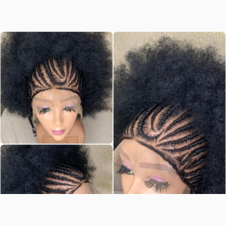 Afro Frontal Closure Fringe Curly Braided Wigs