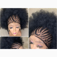 Afro Frontal Closure Fringe Curly Braided Wigs