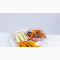 Delicious Fried Yam Chips and Plantain With Tasty Sauce