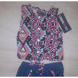 Limited Too Baby-Girls#039; Printed Tie Hem Top Denim Shorts