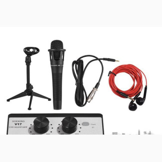 V17 Live Sound Card Microphone Kit BT Mini Sound Mixer