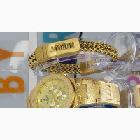 Gold Unisex Wrist Watch and Bracelet Set - Brand New