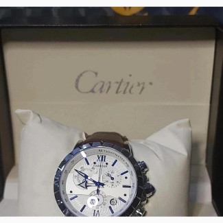 Cartier Men#039;s Luxury Brown Leather Wristwatch - Brand New