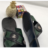 Italian Roberto Cavalli Men#039;s Slippers - Green Leather