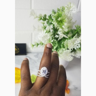 Oval 925 Sterling Silver Bridal Wedding Ring