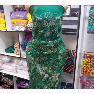 Quality Emirate Green Mixed With Gold Sle Lace
