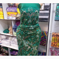 Quality Emirate Green Mixed With Gold Sle Lace