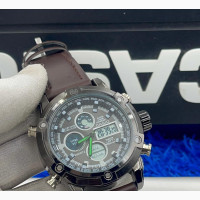 Dual Time Leather Wristwatch