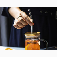 Modern Square Straw Cup Color Handle Juice Cup Bamboo