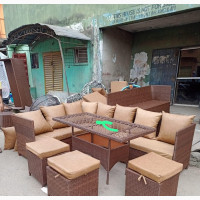 Rattan Chair L Shape With Center Stool